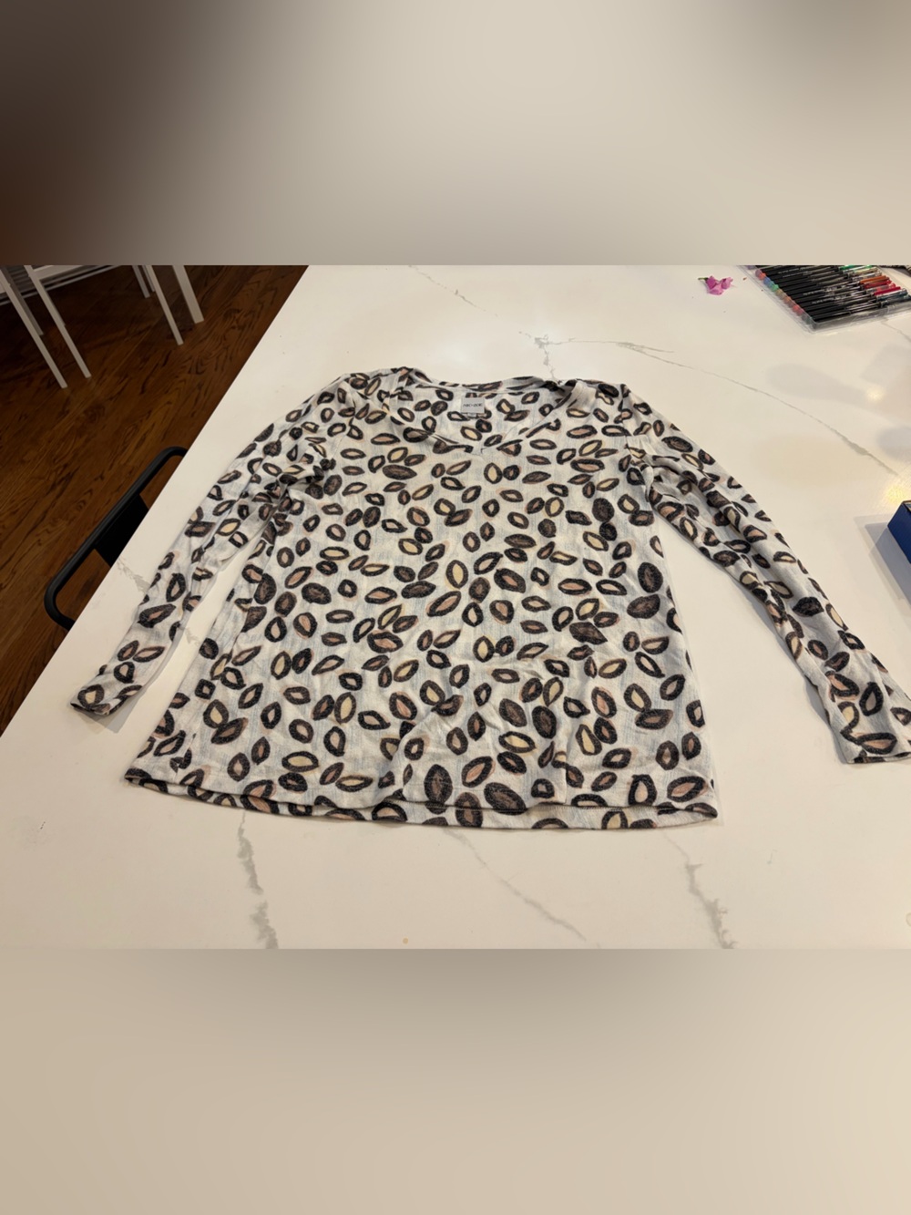 NIC+ZOE Cream Leopard-Print Long Sleeve Top - Size Medium
